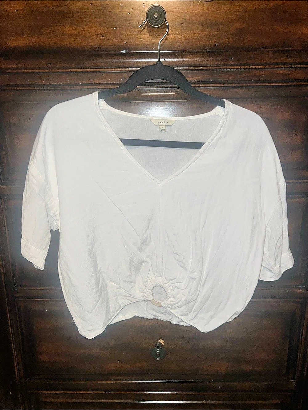 SIM & SAM White Short Sleeve Blouse Size Small